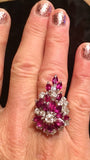 Vintage Mid Century 1950s G/VS1 5 Ct Ruby Diamond Cluster Spray Cocktail Ring