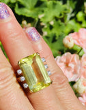 Vintage Estate 18k Gold 14ct Yellow Citrine Beryl Diamond Cocktail Ring