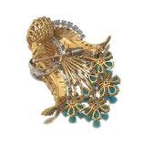 Retro Art Deco 1940s 18k Gold Turquoise G VS Diamond 2.0 ct Brooch Pin Pendant