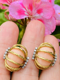 Vintage Estate Modernist 18k Gold Angel Skin Coral Diamond Earrings