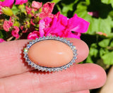 Vintage Jumbo Estate 18k Gold Pink Coral VS 1.05ct Diamond Ring