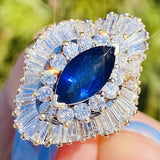 Vintage 14k White Gold 4.61ct Blue Sapphire VS Diamond Ballerina Ring