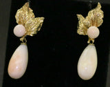 Vintage Estate Retro14k Gold Angel Skin Coral Dangle Pendant Earrings Heavy