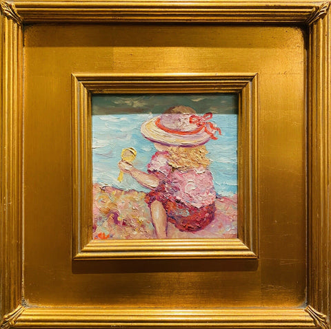 KADLIC Abstract ImpastoSeascape Original Oil Painting Gold Gilt Frame 12x12" Art