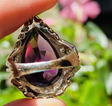 Vintage HUGE Platinum Gold Pear Amethyst Diamond Halo Ring