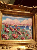 KADLIC Poppies Poppy Lake Seascape Original Oil Painting 13x15" Gold Gilt Frame