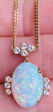 Vintage Retro Estate 14k Gold Opal 0.60 Diamond Pendant Necklace 18" Chain