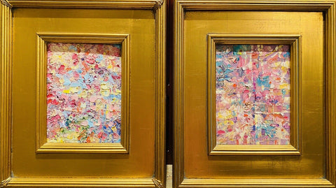 KADLIC Abstract Impasto PAIR Original Oil PaintingS Gold Gilt Frame