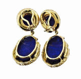 Vintage 1960s Retro Estate 18k Gold Lapis Lazuli Diamond Dangle Pendant Earrings