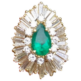 Vintage 18K Yellow Gold 3.44ct Emerald Baguette Diamond Ballerina Cocktail Ring