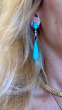 Vintage Estate 18k Gold Turquoise Diamond Blue Sapphire Dangle Pendant Earrings