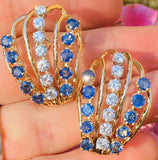 Vintage Retro 1960s 14k Gold 6ct VS Diamond Blue Sapphire Drop Cluster Earrings