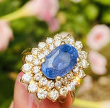 Vintage 14k Gold Blue Sapphire Diamond Double Halo Statement Ring