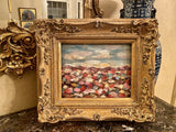 KADLIC Original Oil Painting Abstract Sunset Beach Impasto Gold Gilt Frame 15"