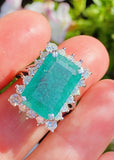Vintage 1950s Estate Platinum 2ct Marquise Emerald Diamond Cluster Cocktail Ring
