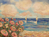 KADLIC Abstract Sunset Seascape Impasto Original Oil Painting Gold Frame 24x36"