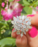 Deco Vintage 14k Gold Estate 4.00ct Pear Marquise Round Diamond Custer Ring