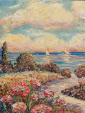 KADLIC Abstract Sunset Seascape Impasto Original Oil Painting 24” Large Art