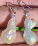 Estate 18K White Gold Large Baroque Pearl & Diamond Dangle Drop Hook Earrings