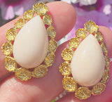 Vintage Retro 1960s 70s 14k Gold Angel Skin Coral Drop Earrings