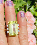 Vintage Estate 18k Gold 14ct Yellow Citrine Beryl Diamond Cocktail Ring