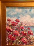 KADLIC Floral Sailboats Seascape Original Oil Painting 18x24" Gold Gilt Frame
