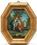 Antique 18th Century Baby Jesus St. John Baptist Reverse Oil Original Painting