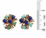 Vintage Retro 1950s 1960s 18k Gold Lapis Lazuli Turquoise Diamond Earrings