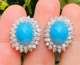 Vintage Estate 14k Gold 3.9ct VS Diamond Halo Persian Turquoise Drop Earrings