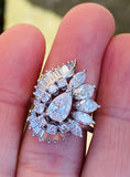 Vintage 1950s Platinum3ct VS Diamond Baguette Marquise Halo Ballerina Ring