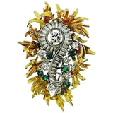 Stunning 1940s Estate Retro 18k Gold 2.20 Ct Diamond Emerald Necklace Pendant