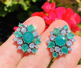 WOW Vintage Retro 1950s Estate 18k Gold 8.00ct Emerald Diamond Earrings