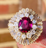 Vintage Estate 18k Gold 4.50ct Ruby VS Diamond Ballerina Ring
