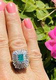 Vintage Ring-dant 14k Gold Emerald VS Diamond Ballerina Engagement Ring Pendant