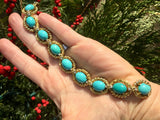 Heavy Vintage Estate 30ct 14k Gold Turquoise Cabochon VS Diamond Bracelet