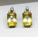 Estate Vintage 2.50ctw Diamond Citrine 14k Gold Clip Earrings VIDEO