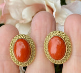 Vintage Estate Retro 1960s 18k Gold Natural Red Coral Drop Stud Earrings