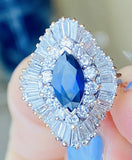 Vintage 14k White Gold 4.61ct Blue Sapphire VS Diamond Ballerina Ring