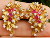 Vintage Art Deco French Heavy 18k Gold Ruby VS Diamond Earrings DES EN FRANCE