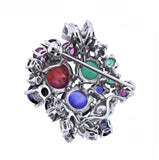 WOW Estate 1950s Deco 18k Gold Ruby Emerald Sapphire Diamond Brooch Pin Pendant