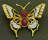 Vintage Retro 1950s 14K Gold 0.82ct Diamond Ruby Butterfly Brooch Pin Pendant