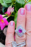 Vintage Platinum 2.50ct Pink Sapphire Diamond Baguette Cluster Ring