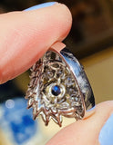 Vintage 1950s Platinum 5ct Blue Sapphire VS Diamond Marquise Halo Ballerina Ring