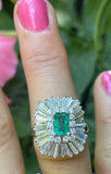 Vintage Ring-dant 14k Gold Emerald VS Diamond Ballerina Engagement Ring Pendant