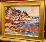 KADLIC Abstract Mountains Seascape Impasto Original Oil Painting Gold Frame 24”