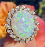 Vintage Ring-dant 18k Opal Cabachon 15ct Marquise Diamond Ballerina Ring
