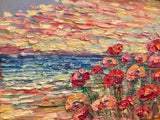 KADLIC Abstract Beach Seascape Original Oil Painting 15x17" Gold Gilt Frame