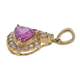 Vintage Estate 18k Gold Pear Pink Sapphire Diamond Necklace Pendant Retro