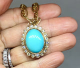 Vintage 18k Gold Turquoise 1.00ct G VVS Diamond Pendant For Necklace VIDEO