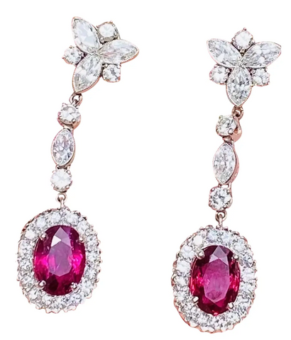 Vintage Estate Platinum 14k Gold Ruby Diamond Drop Pendant Earrings